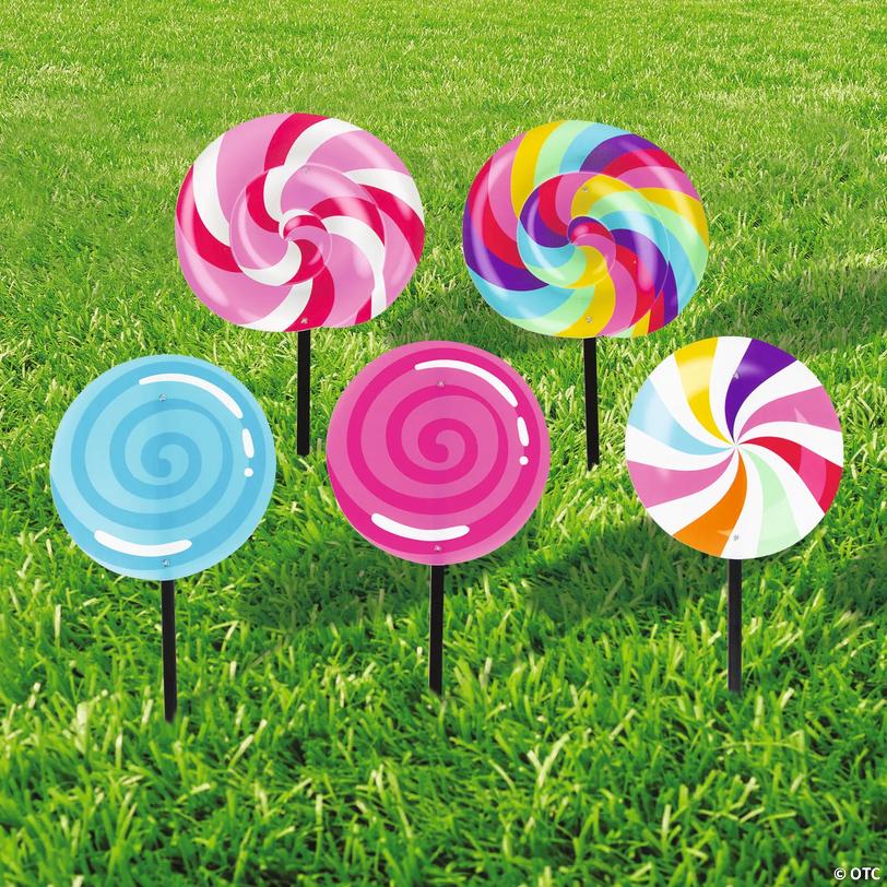 13" x 22" Bright Color Candy World Swirl Lollipop Yard Signs &amp;#8211; 5 Pc.  Image