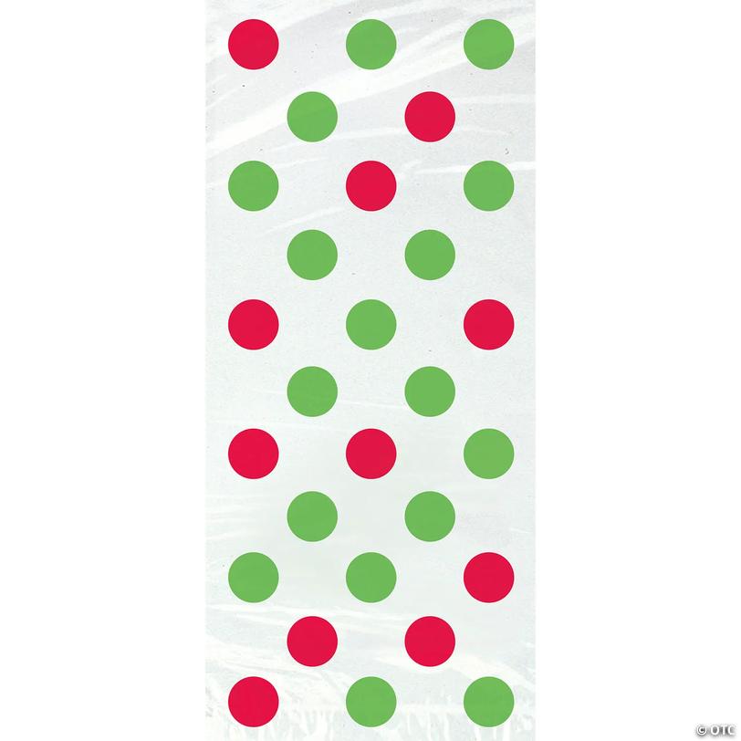 Red &amp; Green Dots Christmas Cellophane Bags - 20 pc Image