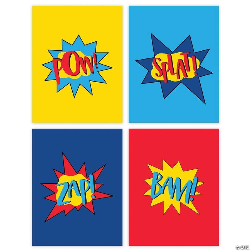 Super Heroes Pow Splat Zap 4Pk 8.5x11in | Oriental Trading
