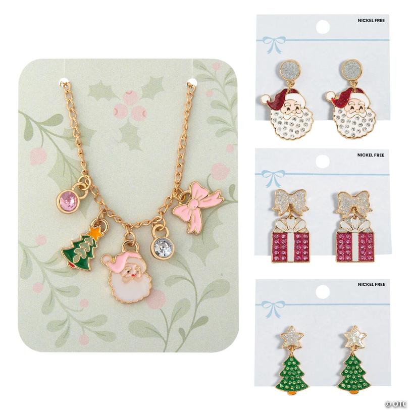 Once Upon a Snowfall Christmas Earrings &amp; Necklace on Card Assortment &amp;#8211; 24 pc Image
