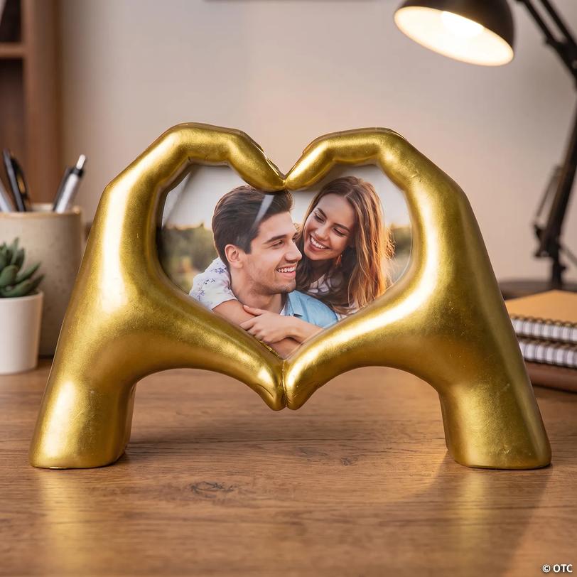 Heart Hands Metallic Gold Resin Picture Frame Image