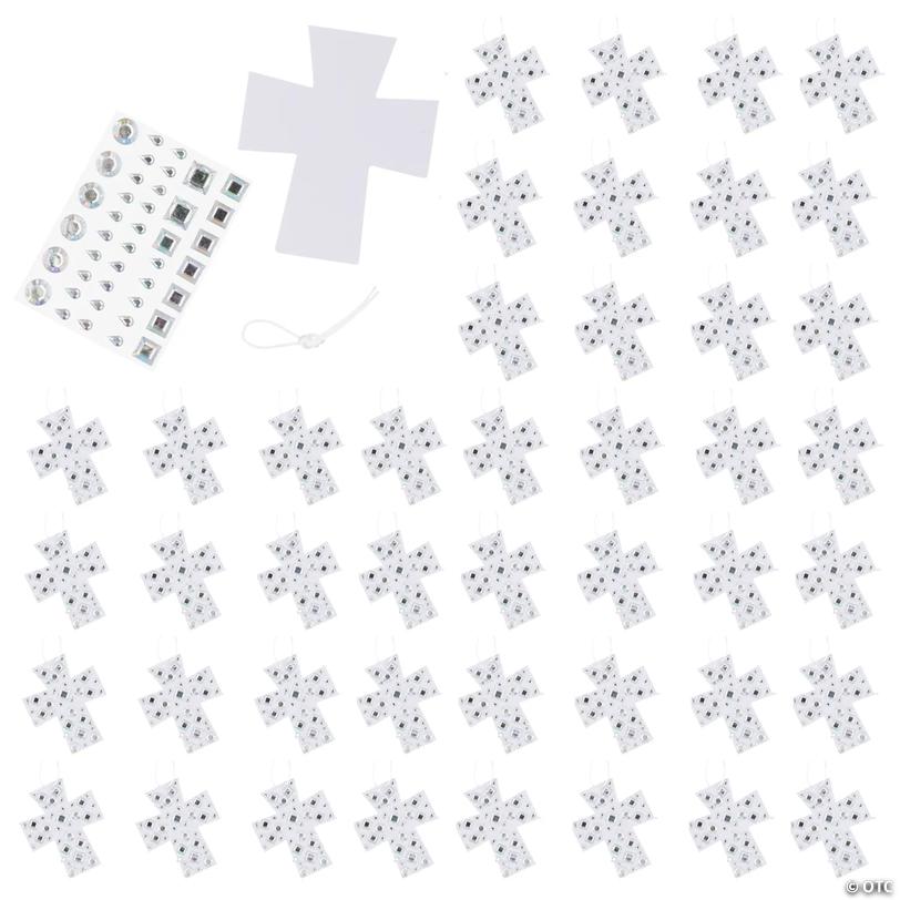 3 1/4" x 4" Bulk Disco Cross Mosaic Iridescent Rhinestone Ornament Craft Kit &amp;#8211; Makes 48 Image