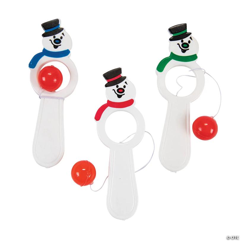 Bulk Snowman Catch-a-Ball Christmas Paddleball Games - 48 pc Image