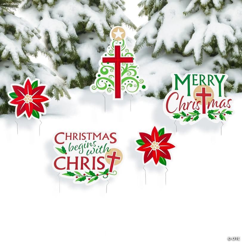 Merry Christmas Religious Single-Sided Yard Signs - 5 pc Image