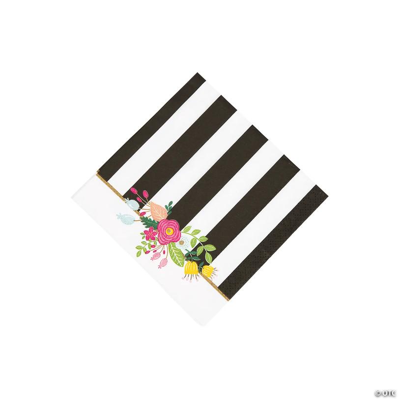 Black &amp; White Striped Bridal Shower Beverage Napkins Image