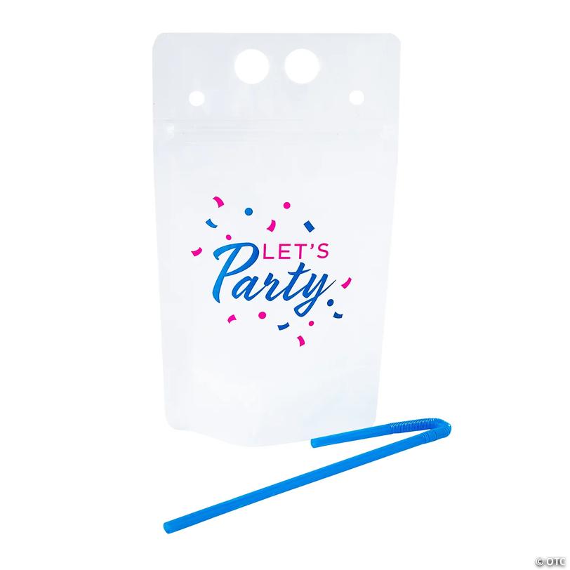 Let&amp;#8217;s Party Collapsible Plastic Drink Pouches with Straws - 25 Pc. Image