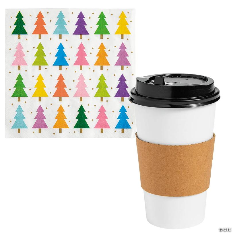 Merry &amp; Bright Coffee Cup &amp; Napkin Tableware Kit for 12 Guests Image