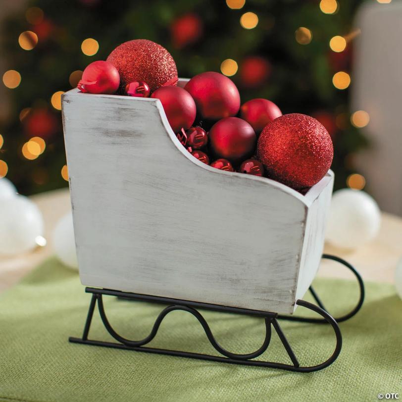 White &amp; Black Santa's Sleigh Wooden Tabletop Centerpiece Image