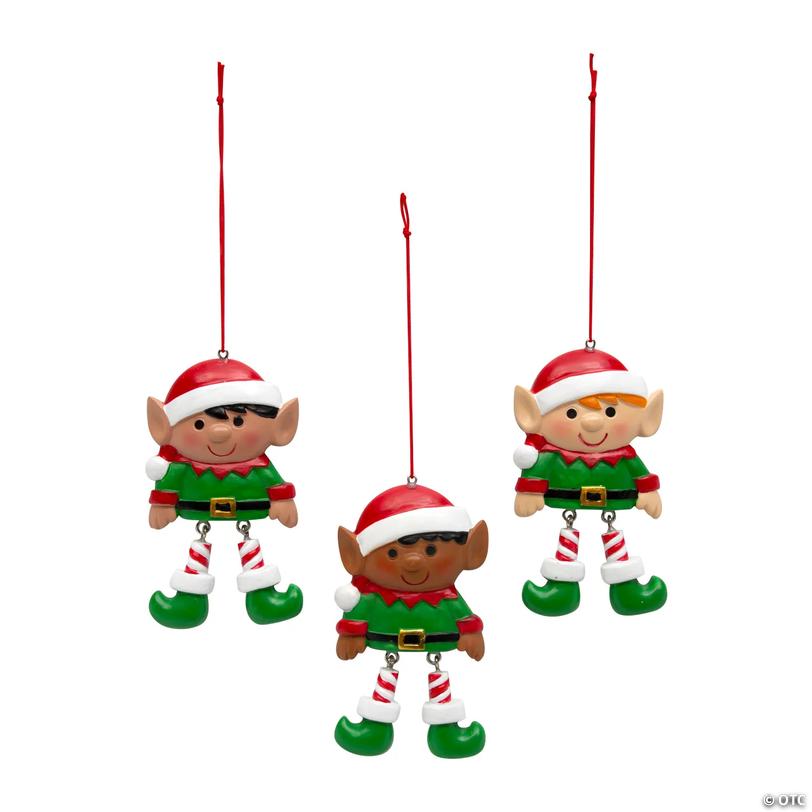 Dangle-Leg Elf Resin Christmas Ornaments - 12 pc Image
