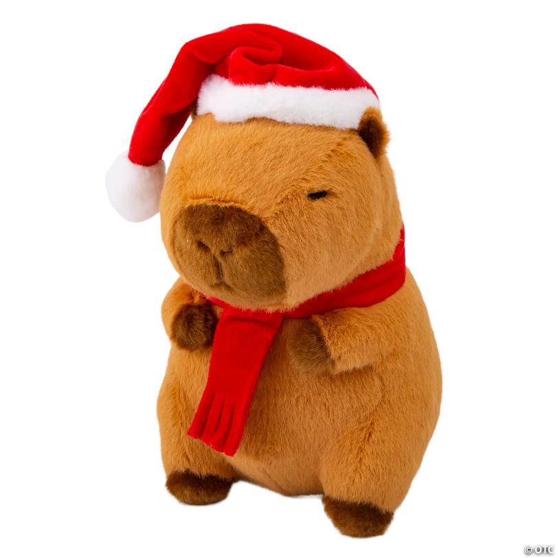 Stuffed Christmas Capybara with Santa Hat Image