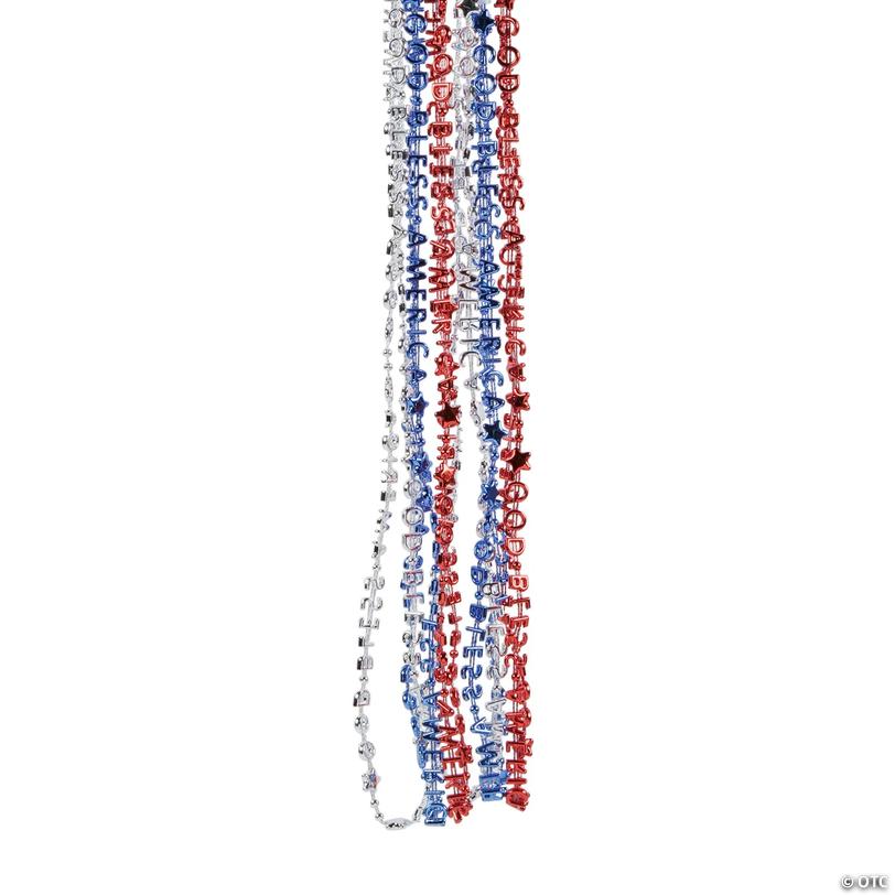 30" Bulk 48 Pc. Patriotic Religious God Bless America Beaded Necklaces Image