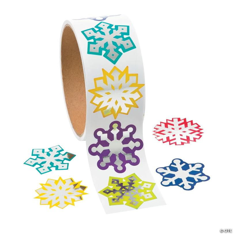 Snowflake-Shaped Winter Foil Sticker Roll - 100 pc Image