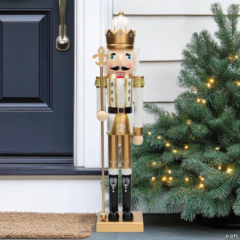 Gold Wood Christmas Nutcracker with Scepter - 3 ft Image