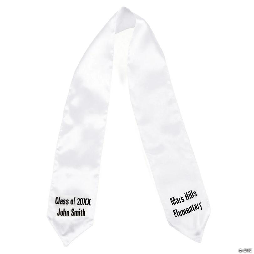 4" x 42&amp;#8221; Personalized Kids White Elementary School Graduation Stole Image
