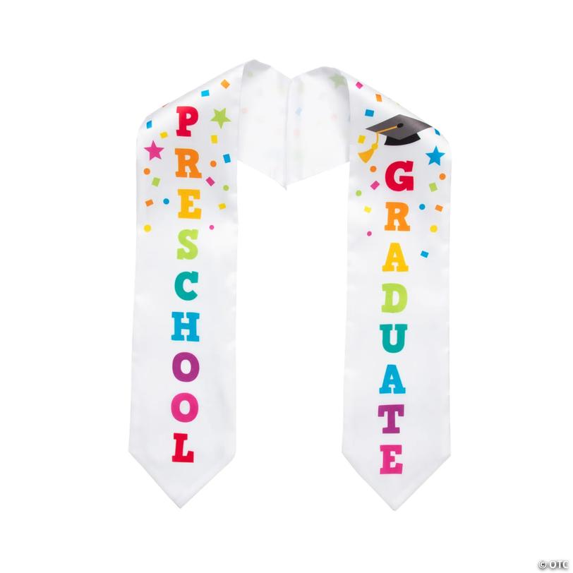42" Kids Rainbow Preschool Graduation White Satin Stole Image