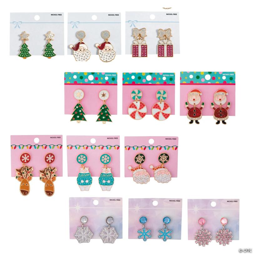 Christmas Metal Dangle Earrings on Card - 12 pc Image