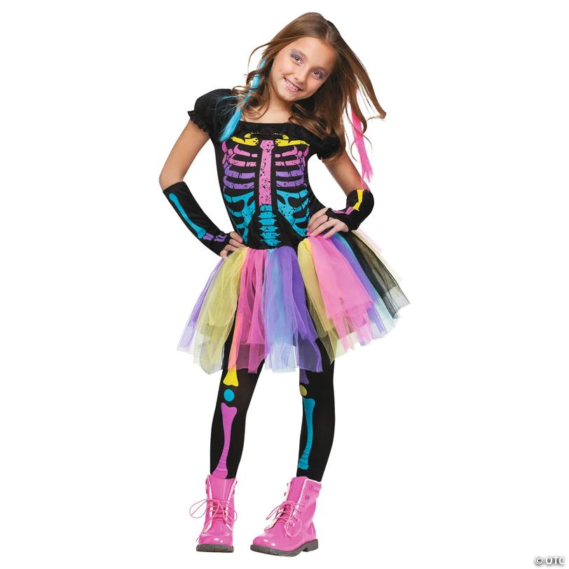 Girl&amp;#8217;s Funky Punk Skeleton Costume - Large Image