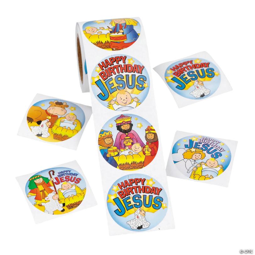 Happy Birthday Jesus Religious Christmas Sticker Roll - 100 pc Image