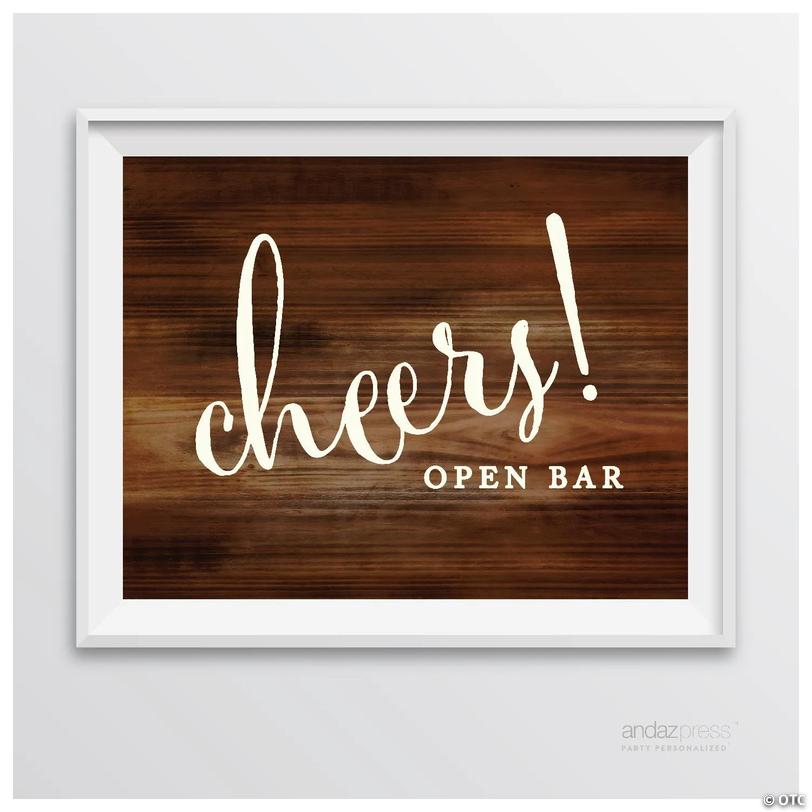 Rustic Wood Open Bar Cheers Sign 8.5x11 | Oriental Trading