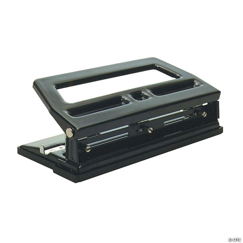 3 Hole Heavy Duty Paper Punch, 40 Sheet Capacity, Adjustable, Black Image