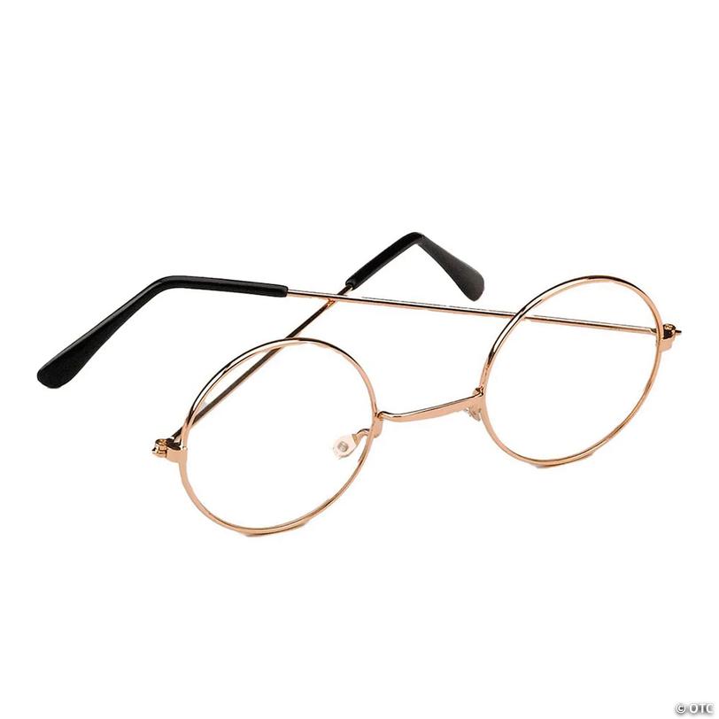 Adults Gold Round Frame Santa Glasses Image