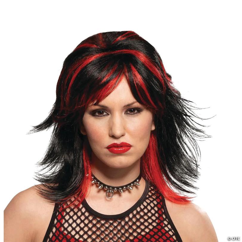 Unisex Black &amp; Red Rocker Wig Image