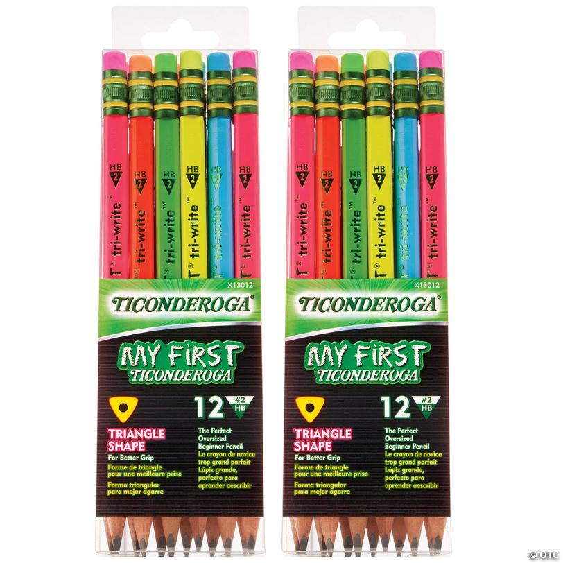 Dixon Ticonderoga My First&amp;#174; Tri-Write&amp;#8482; Wood-Cased Pencils, Neon Assorted, 12 Per Pack, 2 Packs Image