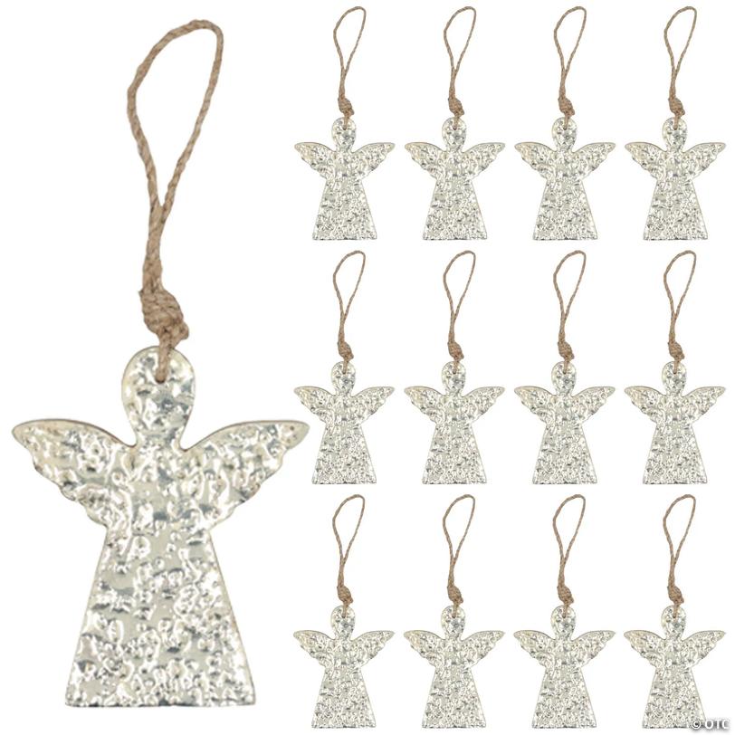 Religious Silver Angel-Shaped Wooden Ornaments - 12 pc Image