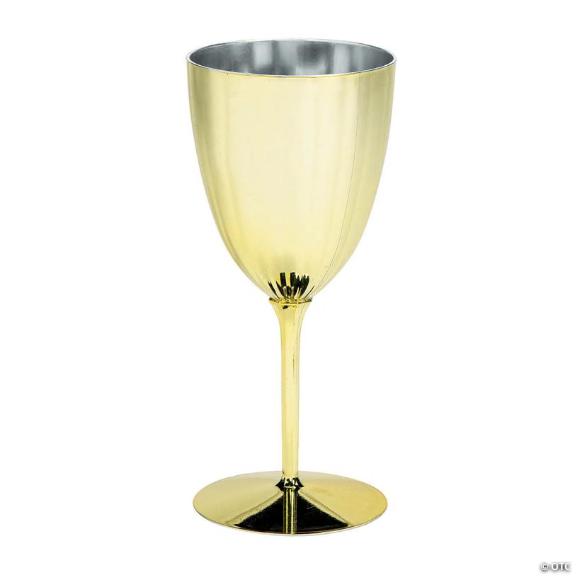 Gold Metallic Plastic Wine Glasses - 12 Ct. Image