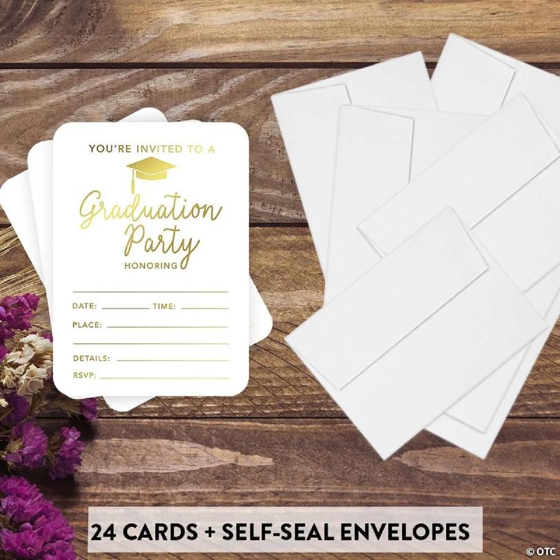 24 Graduation Invitations Metallic Gold | Oriental Trading