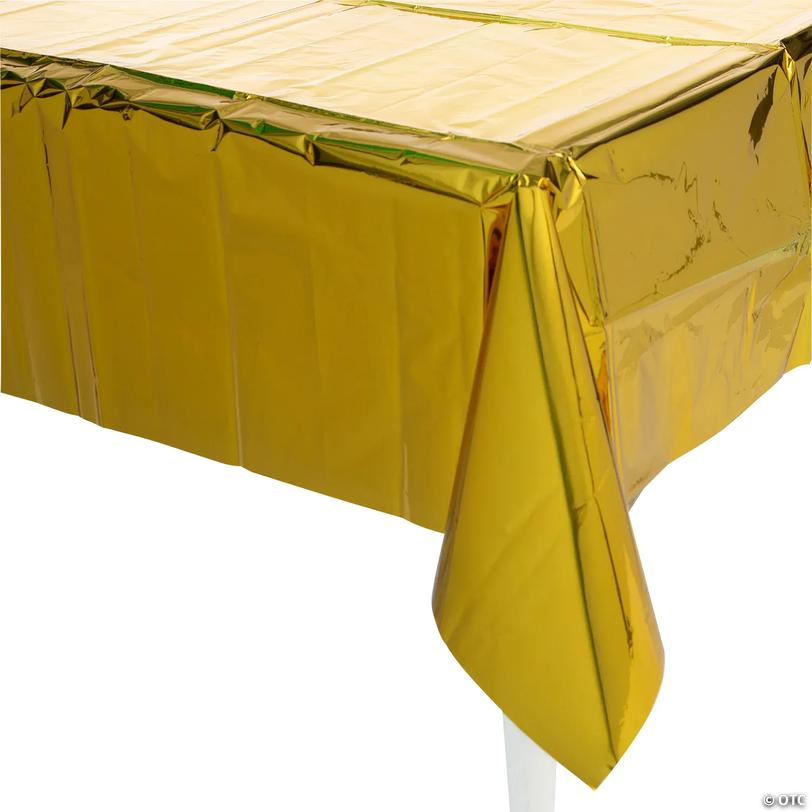 54" x 108" Metallic Gold Rectangle Disposable Foil Tablecloth Image