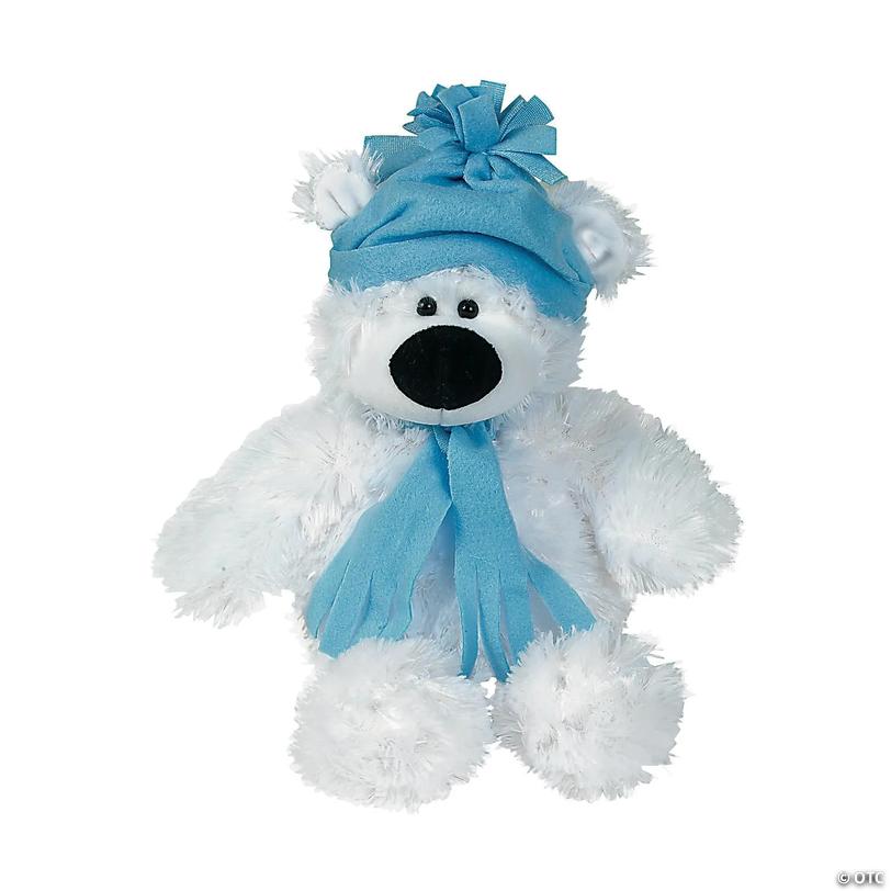11" Large Holiday Stuffed Polar Bear with Winter Hat &amp; Scarf Image