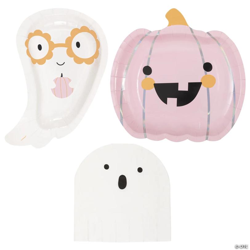 Groovy Halloween Party Pink Pumpkin Lunch Tableware Plate Kit for 8 Guests Image