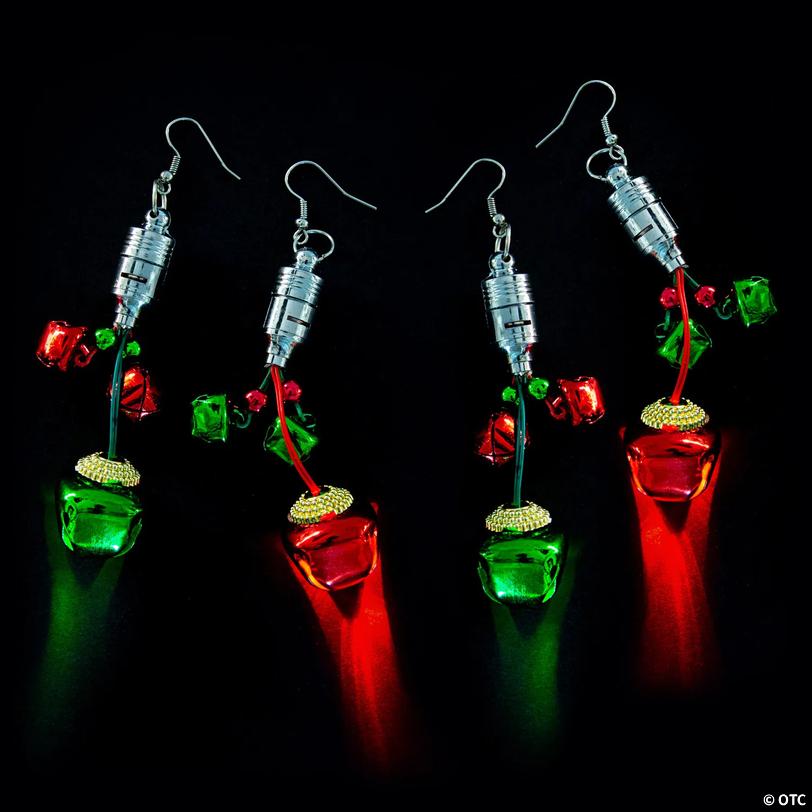 Light-Up Jingle Bell Earrings, 6 Pairs - 12 pc Image