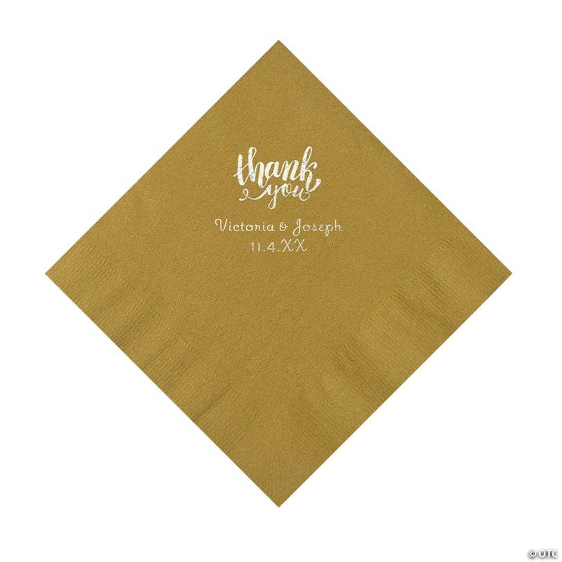 6 1/2" Bulk 50 Ct. Personalized Thank You Gold Luncheon Napkins with Silver Foil Image