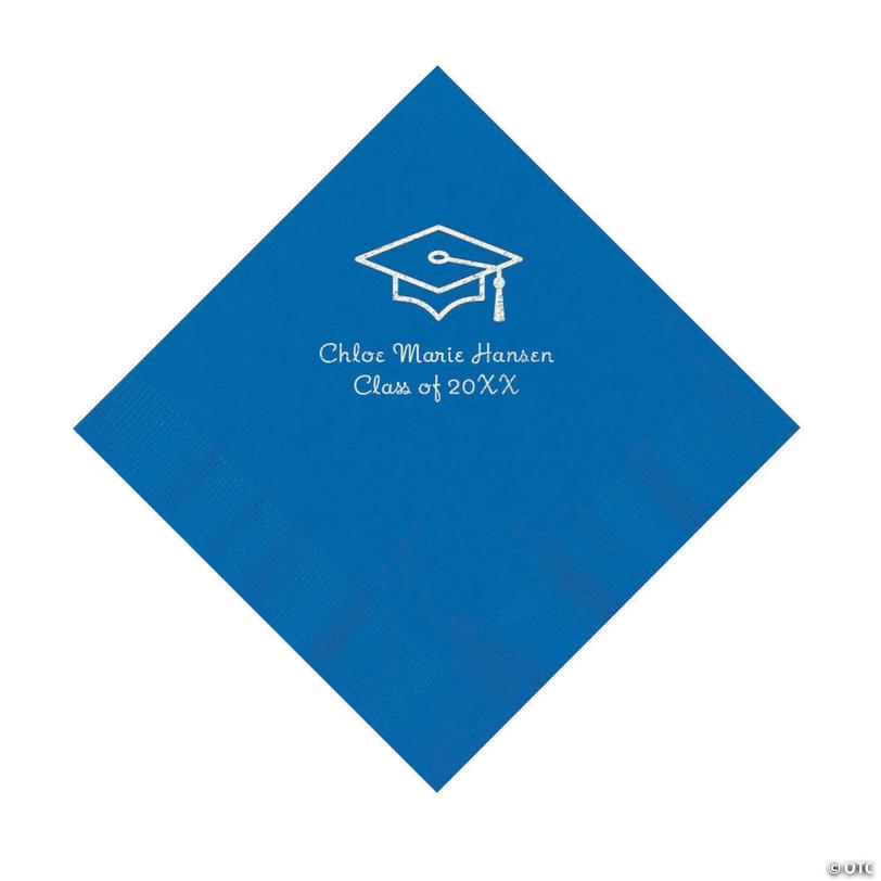 6 1/2" Bulk 50 Ct. Personalized Graduation Cap Cobalt Blue Luncheon Napkins with Silver Foil Image