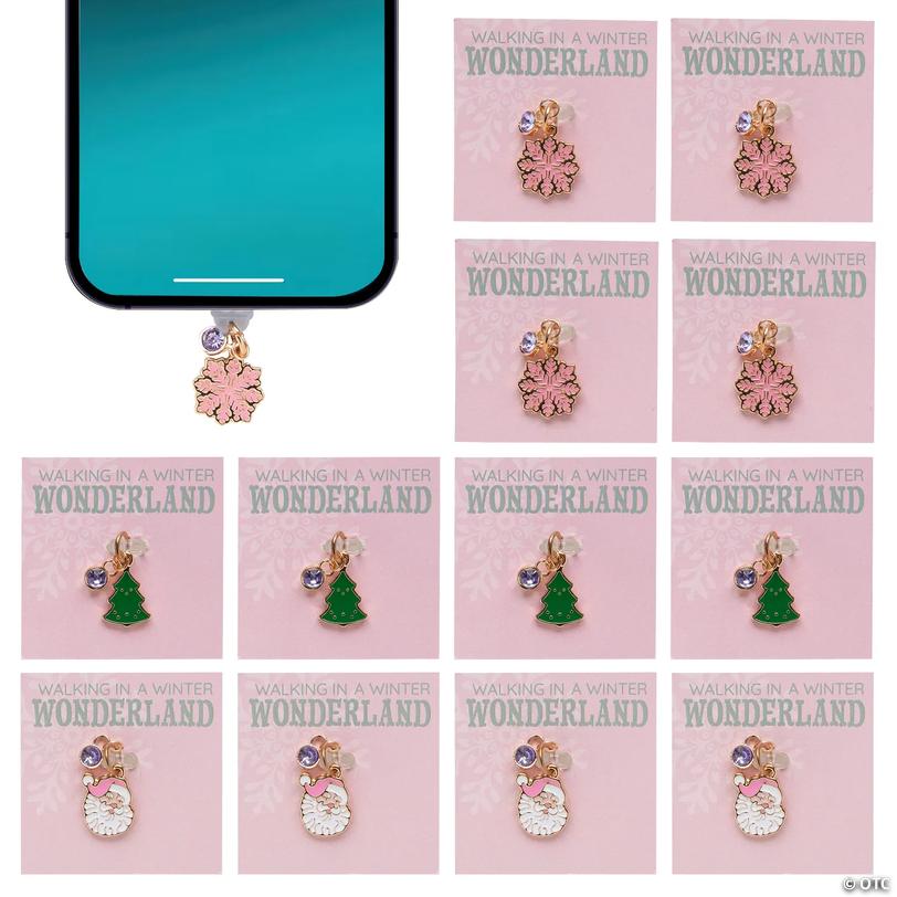 3/4" Christmas Once Upon a Snowfall USB-C Metal Phone Charms - 12 Pc. Image