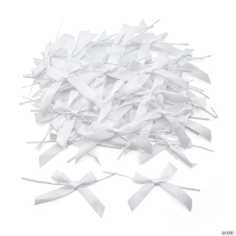 Bulk  200 Pc. White Twist Tie Satin Bows Image