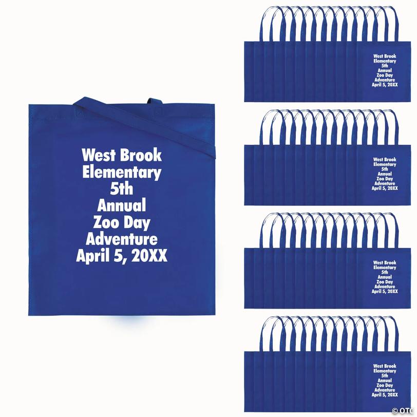 15" x 17" Bulk 300 Pc. Personalized Large Blue Nonwoven Tote Bags Image