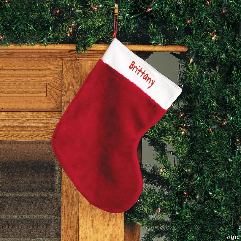 Personalized Red Plush Christmas Stocking with White Trim Image