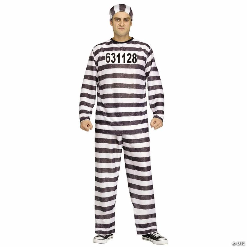 Adults Black &amp; White Polyester Jailbird Costume Image