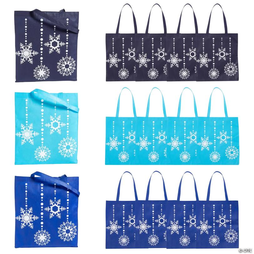 Large Blue Snowflake Nonwoven Tote Bags - 12 pc Image