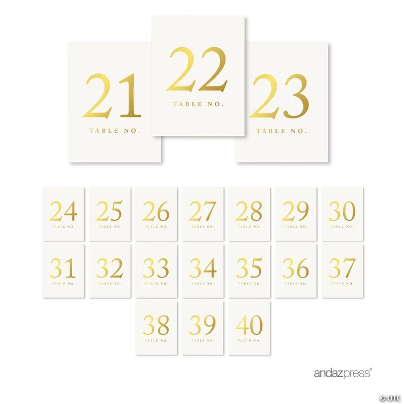 Metallic Gold Table Numbers 21-40 4x6 | Oriental Trading