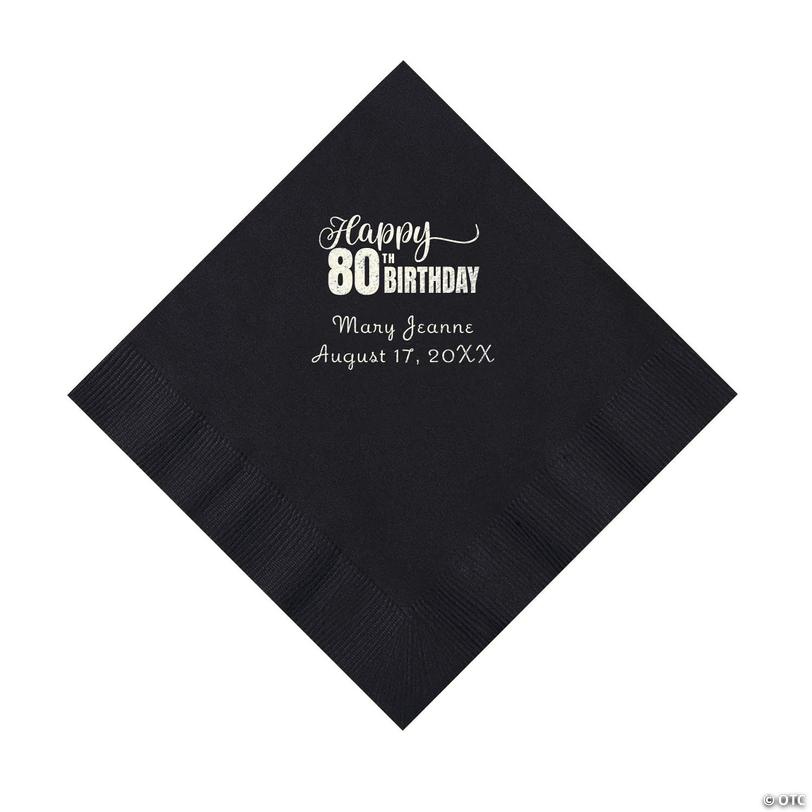 6 1/2" Bulk 50 Ct. Personalized 80th Birthday Black Luncheon Napkins with Silver Foil Image