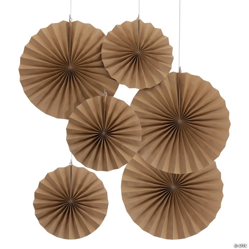 10" - 14" Kraft Paper Hanging Paper Fans - 6 Pc. Image