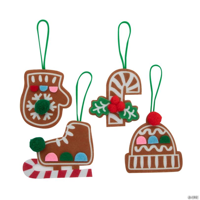 Gingerbread Christmas Icon Felt Ornaments - 12 pc Image