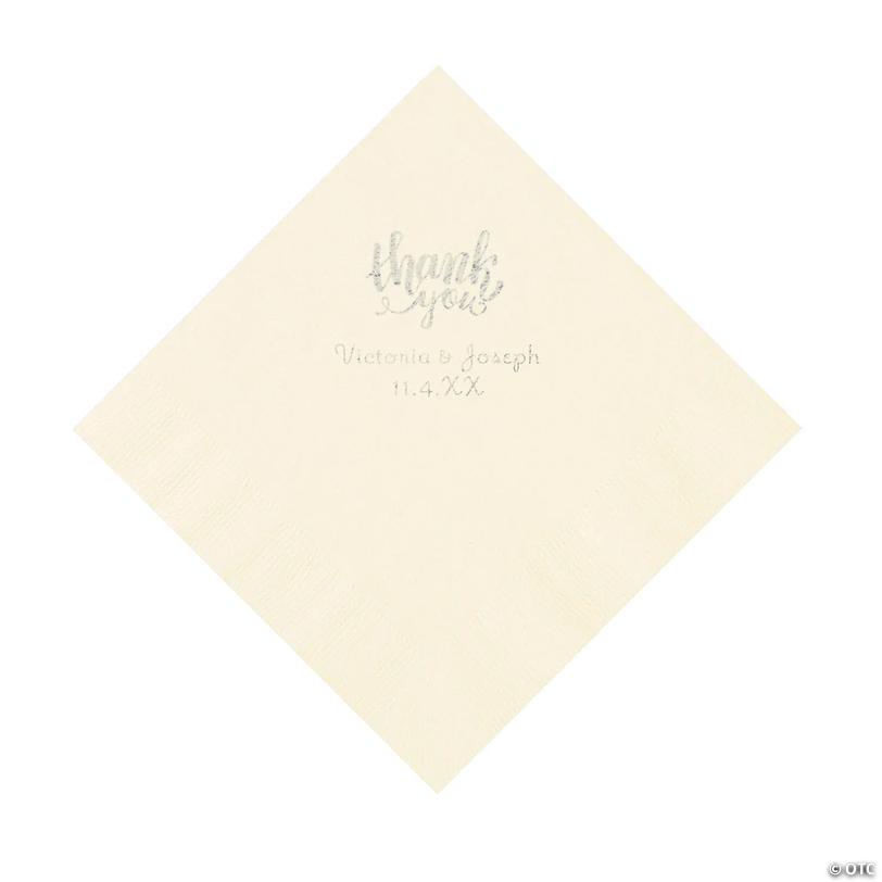 6 1/2" Bulk 50 Ct. Personalized Thank You Ivory Luncheon Napkins with Silver Foil Image