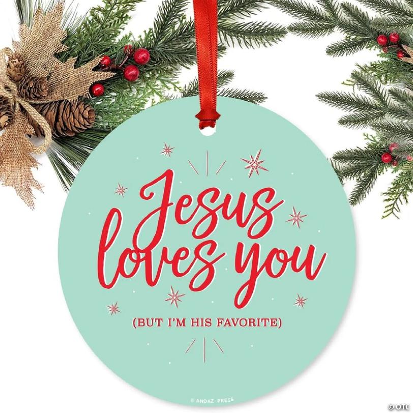 Metal Xmas Ornament Jesus Loves You | Oriental Trading