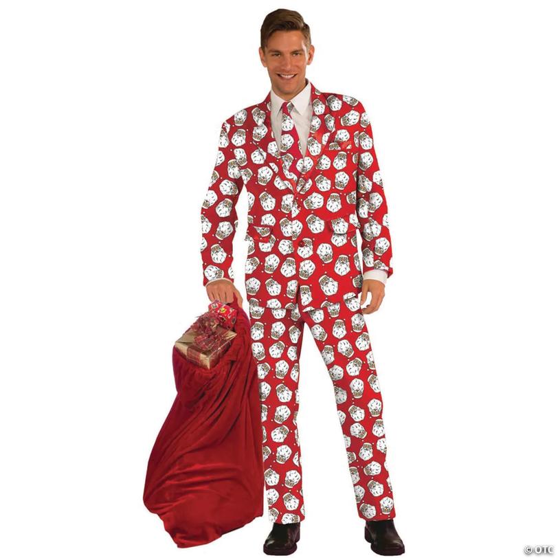 Men's Red Santa Faces Print Suit Costume - Extra Large Image