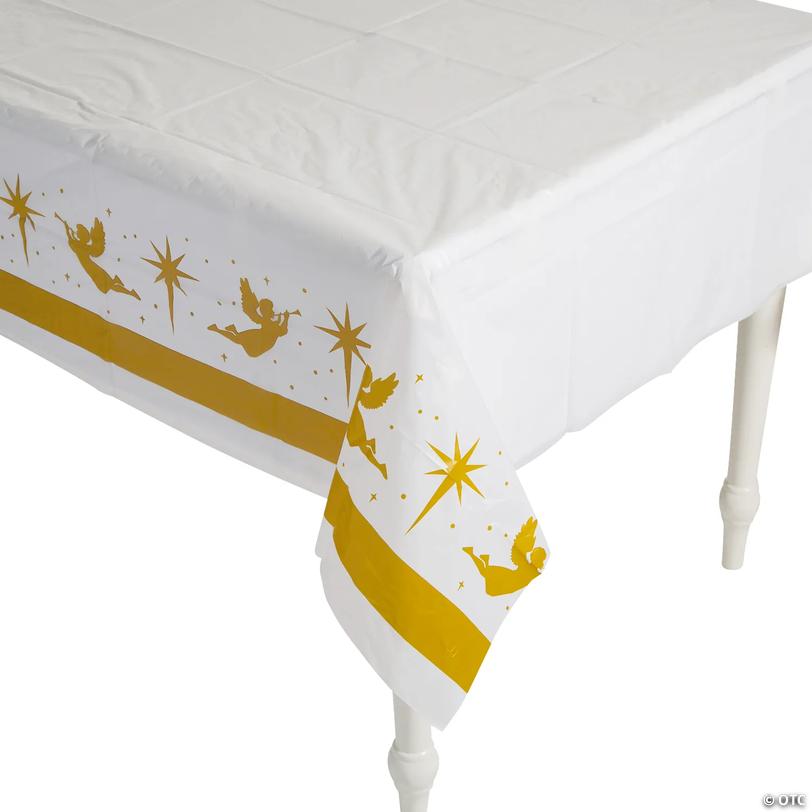 Nativity Gold Foil Religious Tablecloth - 108" x 54" Image